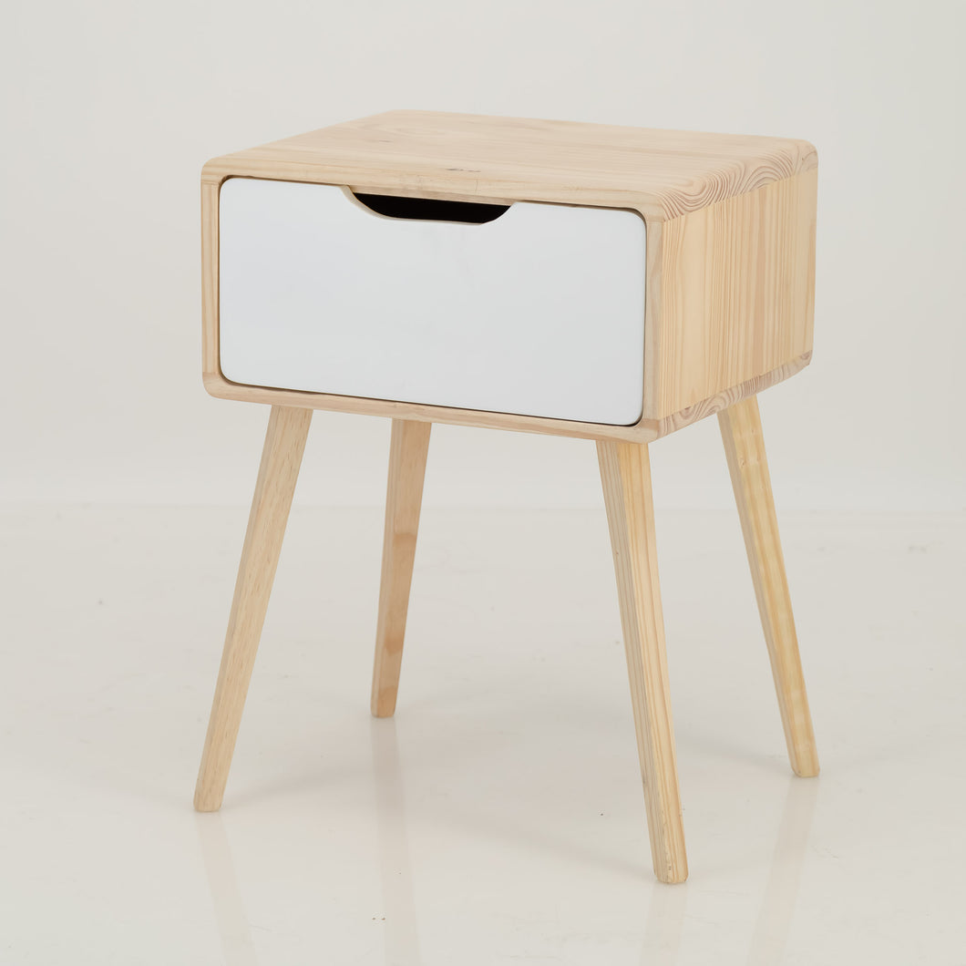Kuva Pine One Drawer Side Table with Cut Out Handle - White