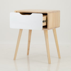 Kuva Pine One Drawer Side Table with Cut Out Handle - White