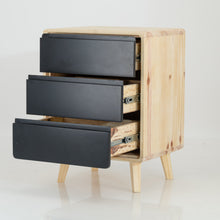 Load image into Gallery viewer, Kuva Pine Three Drawer Side Table with Groove Handles - Black
