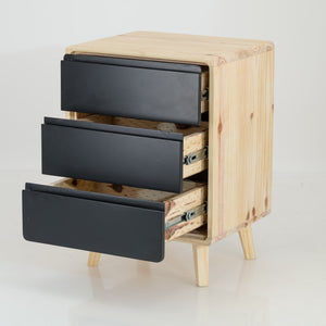 Kuva Pine Three Drawer Side Table with Groove Handles - Black