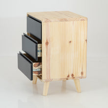 Load image into Gallery viewer, Kuva Pine Three Drawer Side Table with Groove Handles - Black
