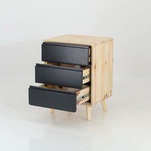 Load image into Gallery viewer, Kuva Pine Three Drawer Side Table with Groove Handles - Black
