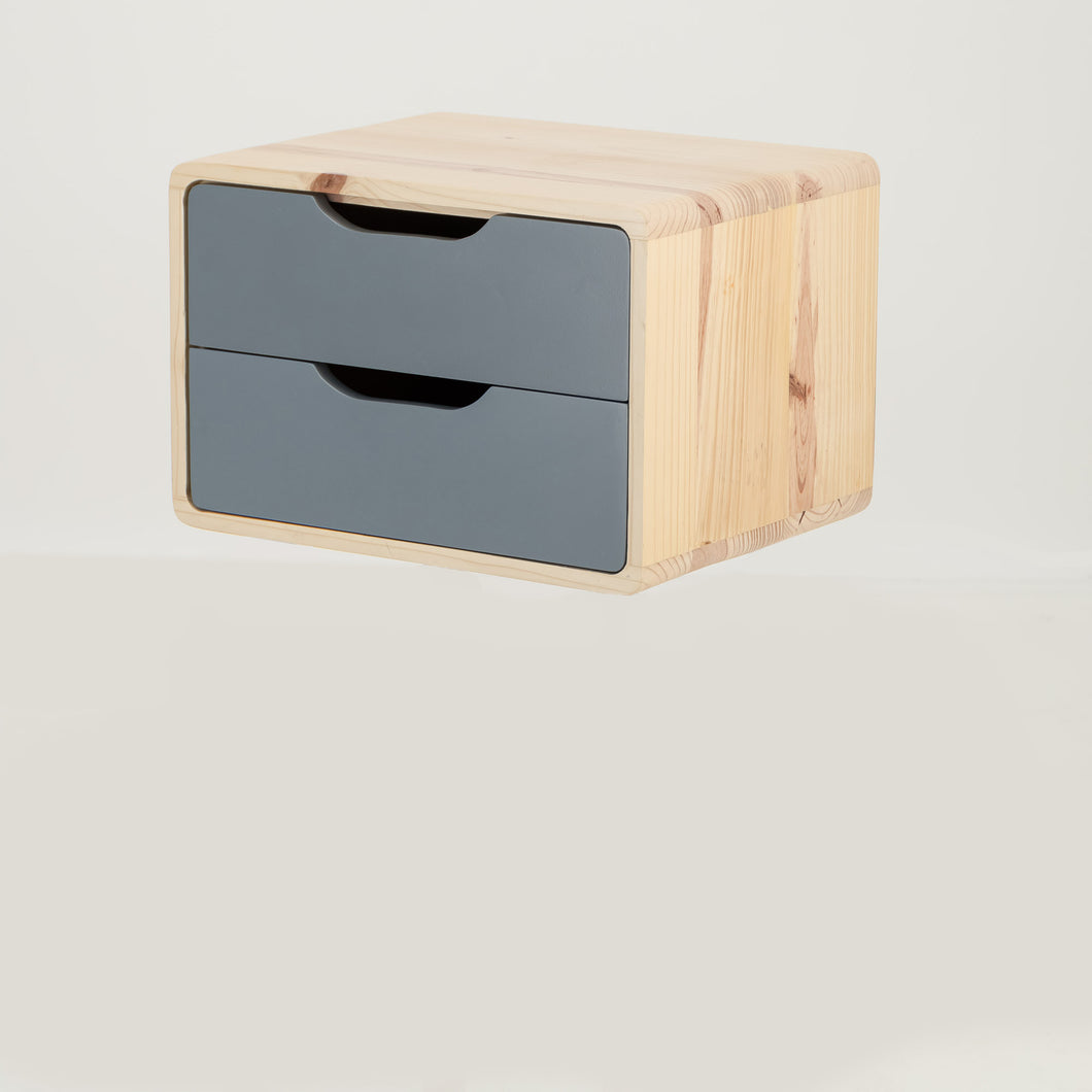 Kuva Pine Two Drawer Floating Side Table with Cut Out Handles - Grey