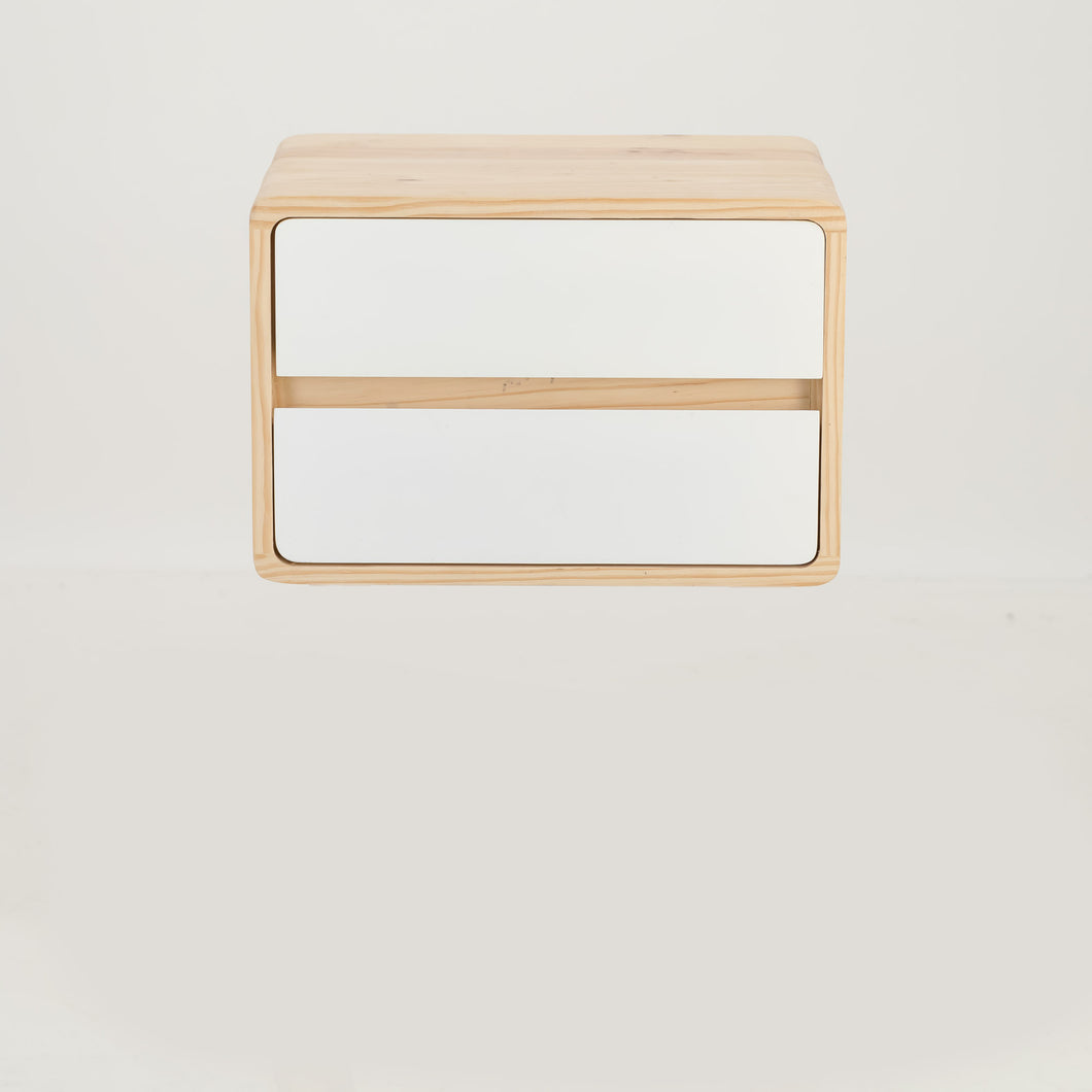 Kuva Pine Two Drawer Hidden Handle Floating Side Table - White