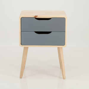 Kuva Pine Two Drawer Side Table with Cut Out Handles - Grey
