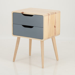 Kuva Pine Two Drawer Side Table with Cut Out Handles - Grey
