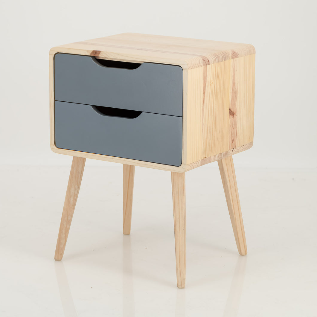 Kuva Pine Two Drawer Side Table with Cut Out Handles - Grey