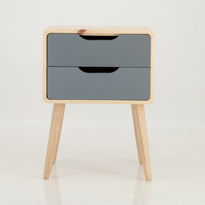 Kuva Pine Two Drawer Side Table with Cut Out Handles - Grey