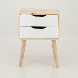 Kuva Pine Two Drawer Side Table with Cut Out Handles - White