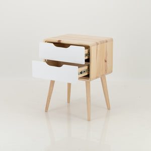 Kuva Pine Two Drawer Side Table with Cut Out Handles - White