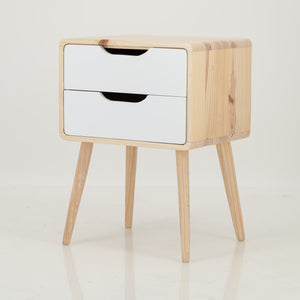 Kuva Pine Two Drawer Side Table with Cut Out Handles - White