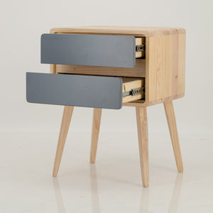 Kuva Pine Two Drawer Hidden Handle Side Table - Grey