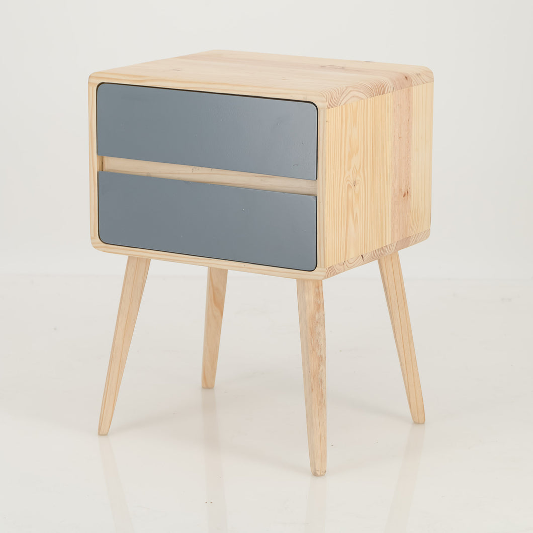 Kuva Pine Two Drawer Hidden Handle Side Table - Grey