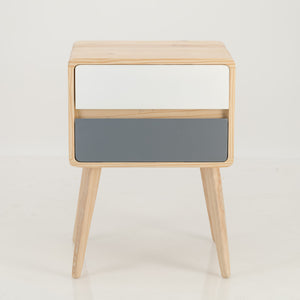 Kuva Pine Two Drawer Hidden Handle Side Table - Grey & White
