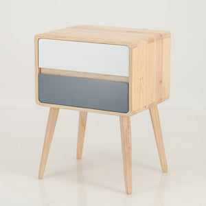 Kuva Pine Two Drawer Hidden Handle Side Table - Grey & White