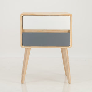 Kuva Pine Two Drawer Hidden Handle Side Table - Grey & White