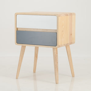 Kuva Pine Two Drawer Hidden Handle Side Table - Grey & White