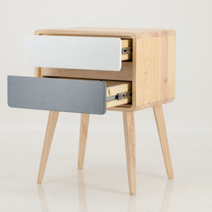 Kuva Pine Two Drawer Hidden Handle Side Table - Grey & White